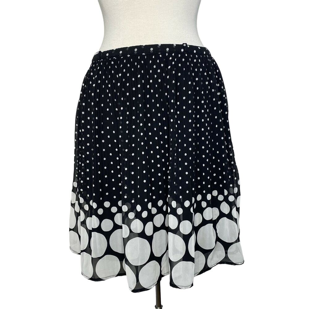 ELLE Black & White Polka Dot Skirt Size Medium Pull On Lined Retro Modest